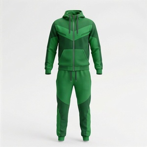 Men's Green Color Blocking <b>Tracksuit</b> Hooded Full Zip Sweatshirt With Side Pockets Casual Sportswear Autumn Wear - Product Image 1