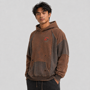 เสื้อฮู้ดดี้ผู้ชายแบบใหม่ สไตล์ดิสเทรส พร้อมปักโลโก้ได้ เนื้อผ้าฝ้ายฟลีซนุ่ม อุ่น ระบายอากาศดี สวมใส่สบายๆ แบบลำลอง - Product Image 5
