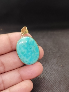Chinese Turquoise Brass Pendant, Natural Turquoise Gemstone Pendant, Handmade Brass Jewelry, Boho <b>Statement</b> <b>Necklace</b> - Product Image 5
