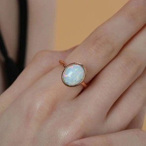 Wholesale Supplier Minimal Round Opal Look Stone Gold <b>Ring</b> for <b>Girls</b> and Women Elegant Fashion Jewelry - Product Image 2