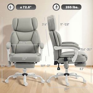 Sedia da Ufficio Grigio Chiaro con Schienale Alto, Massaggio Vibrante, Riscaldamento, Reclinabile, Ruote Girevoli, Telecomando e Poggiapiedi - Product Image 3