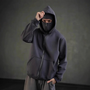 Sudadera con capucha y cremallera para mujer, estilo Y2K, cálida para invierno, de forro polar 100% algodón, con diseño de máscara facial y cremallera, estampado frontal - Product Image 6