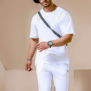 Design Your Own Logo Casual Wear Men Summer Tracksuit High Quality 100% Cotton 2 Pcs T Shirt And <b>Trouser</b> Set - Product Image 6