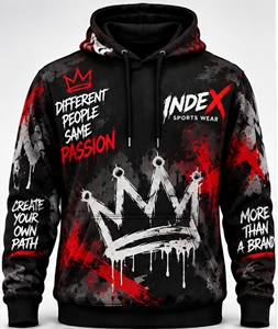 Index Men's Hooded Sweatshirt Full Print Streetwear Black <b>Red</b> Crown Design Regular Fit Autumn Breathable Polyester <b>Hoodie</b> - Product Image 1