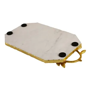 Luxury White Marble Serving Tray Decorative Gold Floral Handles Dishwasher Safe Portable Premium Display Tray for Table <b>Desk</b> - Product Image 5