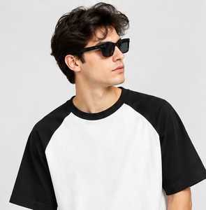 Men's Black White <b>Raglan</b> Sleeve <b>T</b>-<b>Shirt</b> O-Neck Regular Fit Casual 100% Cotton Jersey Solid Color Front Pattern Breathable Quick - Product Image 1