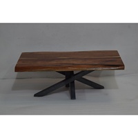 Table basse industrielle moderne en bois de manguier massif à bord vivant pieds en fer convertibles maison café appartement salon commercial