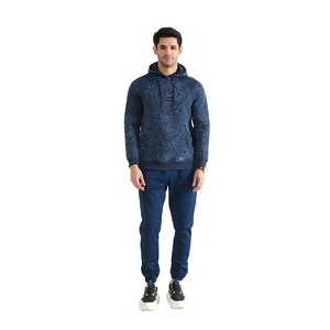 Sweat à capuche pour hommes avec poches avec logo personnalisé en gros sweat à capuche imprimé bleu personnalisé pull en coton sweat haut à capuche décontracté - Product Image 4