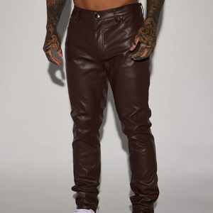 100% High Quality Custom Design Fashionable <b>Men</b> Mid Straight Hip Hop Eco-Friendly <b>Leather</b> <b>Pant</b> Best Selling Stylish Lightweight - Product Image 6