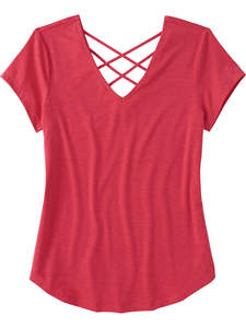 Haut rouge à manches courtes et col en V pour femme, avec dos croisé, respirant, couleur unie, vêtement d'été - Product Image 1