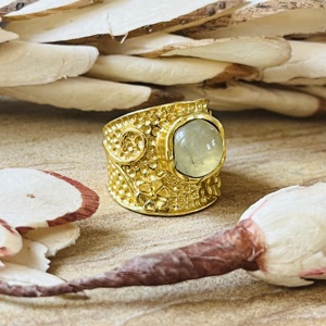 High Demand Market Favorite <b>Ring</b> Prehnite Flower Texture Brass <b>Ring</b> Gold Plated <b>Chunky</b> Boho <b>Ring</b> Wholesale <b>Ring</b> For Women - Product Image 3