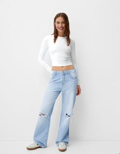 Jeans Anchos Casuales de Mezclilla para Mujer, Cintura Alta, Lavado Desgastado, Ecológicos - Product Image 2