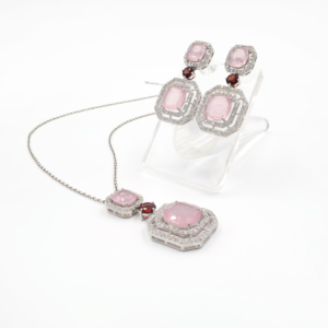 925 Sterling Silver Natural <b>Garnet</b> & Rose Quartz Pendant & <b>Earring</b> Set Rhodium Plated OEM ODM Fine Jewelry - Product Image 3