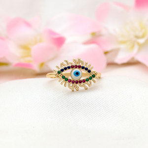 Gold Plated 925 Sterling Silver Cubic Zircon Devil's Eye <b>Fine</b> <b>Ring</b> Jewelry Enamel Drop Oil Evil Angel Eye Finger <b>Rings</b> - Product Image 1