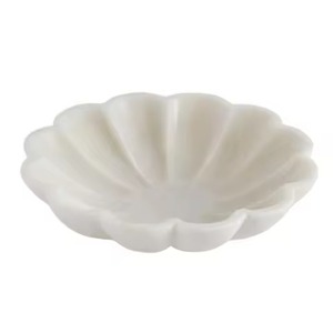 Cuenco de mármol para servir, el más popular, tallado a mano, con superficie texturizada beige venada, borde grueso y profundo, para sala de estar o café. - Product Image 2