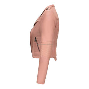 Veste en cuir pour femme rose Moto Biker Style Punk Slim Fit Rivets revers col asymétrique fermeture éclair doublure en Viscose prêt à porter - Product Image 3