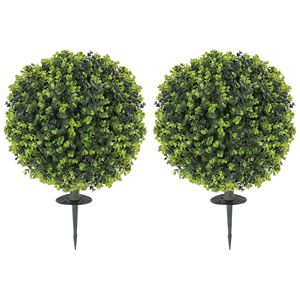 Confezione da 2: Siepi Artificiali di Bosso da 40 cm Resistenti ai Raggi UV per Interni ed Esterni con Picchetto di Fissaggio - Product Image 1