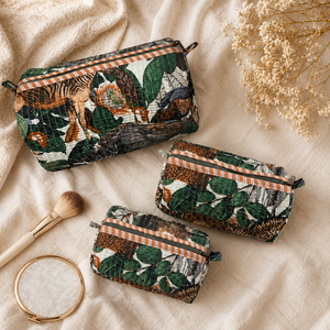 Premium 3 Piece Quilted Tiger Print <b>Makeup</b> Pouch Set Cotton Cosmetic Bags for Women Travel Toiletry Organizer Zipper <b>Case</b> Gift S - Product Image 4