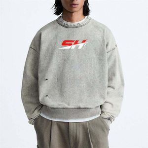 Sweat-shirts personnalisés pour hommes, style délavé à l'acide, coupe ample, streetwear, pull-over uni, col rond en coton premium - Product Image 1