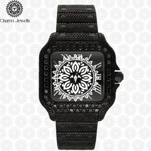 Montre de luxe pour femme Charm_Jewells en acier inoxydable, cadran carré, lunette en cristal noir, mouvement à quartz analogique, fermoir pliant 30 mm - Product Image 4