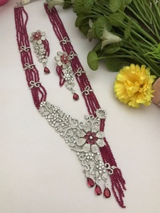 Elegant Premium Quality Brass <b>Silver</b> Plated Layered Kundan CZ Mala <b>Necklace</b> <b>Set</b> Earrings Party Wedding Wear Collection Women - Product Image 2