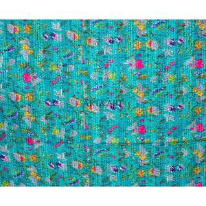 Couvre-lit Kantha indien fait main, 100% coton, imprimé à la main, motif floral, poids du tissu 220g, origine Rajasthan - Product Image 2