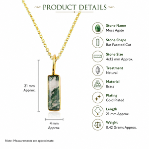 Natural 18k Gold Plated Moss Agate Bezal Set <b>Cable</b> Chain Necklace Bar Shape Women's Jewelry Everyday Wear Women Pendant Jewelry - Product Image 6