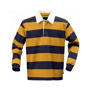 เสื้อโปโลรักบี้แขนยาวผู้ชาย สีขาว-น้ำเงินลายทาง ปกคอพับ ผ้าฝ้าย แขนยาว ทรงปกติ ใส่ได้ทุกฤดู - Product Image 2