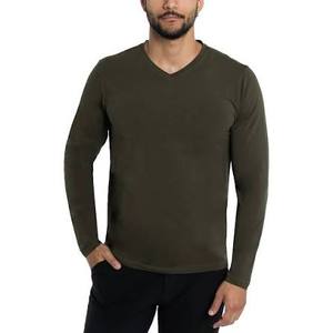 T-shirt pour homme à col en V, à manches longues, uni, pour usage quotidien, produit en usine - Product Image 1