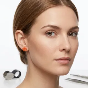 Romantic Star Shape Natural Orange Sunstone Minimalist <b>Earrings</b> <b>Gold</b> Plated Push <b>Back</b> Stud <b>Earrings</b> Party Wear <b>Earring</b> for Teen - Product Image 1
