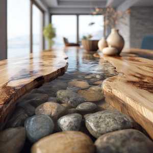 Modern Live Edge Wooden <b>Dining</b> <b>Table</b> With Epoxy Resin River And Pebbles Rectangle Design Durable Solid Wood - Product Image 4