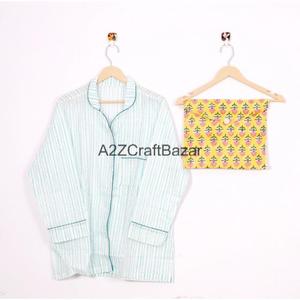 Conjunto de Pijama de 2 Piezas para Mujer, Estilo Bohemio Romántico Clásico de Verano, Suave y Liso, 100% Algodón, Cintura Elástica, Top y Pantalones - Product Image 2
