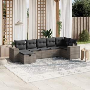 Conjunto de Sofá Grande para Jardín en Poliratán Gris con Acero con Recubrimiento en Polvo, Muebles Elegantes para Exteriores - Product Image 1