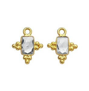 Clear <b>Quartz</b> 5x3 MM Bezel Gemstone Charms Pendant – Rectangle Crystal Connectors for Jewelry Making - Product Image 1
