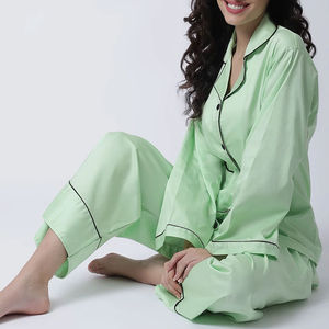 Conjuntos de Pijamas de Seda/Algodón Satinado para Mujer, Elegantes y Personalizados, Manga Corta, Ropa de Dormir y para Estar en Casa - Product Image 3