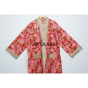 Peignoir Kimono Bohème de Haute Qualité pour Femme, en Coton Fait Main Indien, Imprimé à la Main, Design de Luxe pour le Printemps et la Plage Estivale - Product Image 2