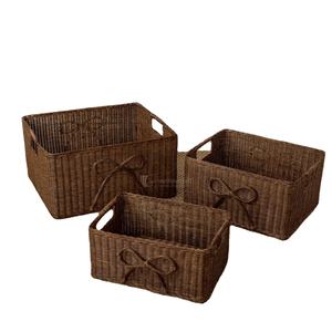 Panier de rangement rectangulaire en rotin fait main du Vietnam avec nœud, organisateur en osier durable pour la maison et la buanderie - Product Image 1