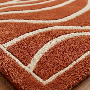 Tapis d'intérieur abstrait en terre cuite solide, motif vague, tapis moderne en laine tufté à la main, de qualité supérieure, pour salon, chambre à coucher, décoration de sol - Product Image 6