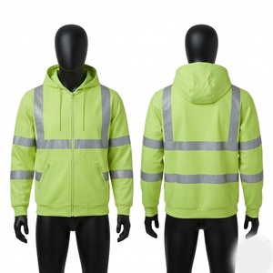 Sweat-shirt de travail 300 GSM 100% coton, jaune fluo, avec bande réfléchissante, fermeture éclair, logo personnalisé, vêtements de sécurité, imperméable et respirant - Product Image 1