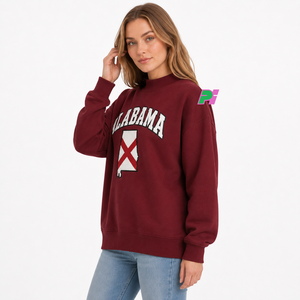 เสื้อสเวตเชิ้ตคอเต่าผู้หญิง ตกแต่งด้วยตัวอักษร ALABAMA พร้อมลายแผนที่รัฐ  ผ้าฟลีซหนานุ่ม ทรงโอเวอร์ไซส์ - Product Image 2