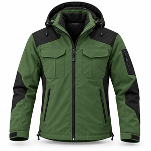 Chaqueta de Invierno Softshell con Bloques de Color de Marca Privada para Hombre, Forro Polar, Multibolsillos, con Capucha, para Viajes y Escalada al Aire Libre - Product Image 1