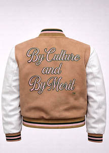 Men's Color Block Embroidered Varsity Jacket <b>Wool</b> Body Button up Badge Autumn Sporty Polyester Lining - Product Image 2