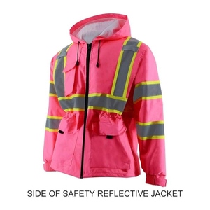 High Visibility Breathable Cotton Safety <b>Jacket</b> Red with Reflective Stripes Black Accents <b>Long</b> Sleeve Workwear - Product Image 2