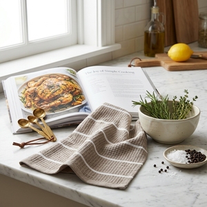 Serviettes de cuisine en coton 100% rayées à motif gaufré, 16x28 pouces, douces, absorbantes, séchage rapide, faible peluchage, pour usage domestique - Product Image 5