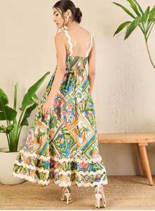 Robes maxi pour femmes, robes d'été personnalisées pour femmes, robes amples en coton et lin à imprimé floral, sans manches, confortables, décontractées, robes de plage à imprimé floral - Product Image 2