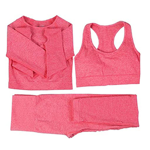 Ensemble de yoga 3 pièces pour femme : Soutien-gorge de sport dos nageur, Crop top et Legging long, Noir uni, Respirant, Sans couture, Tenue de sport - Product Image 4