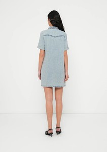Robe moulante vintage en jean 100 % coton à col carré et boutons sur le devant avec poches, séchage rapide, coupe ajustée, pour femme, collection été – Meilleure vente - Product Image 3