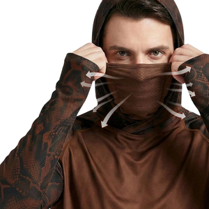 Men's Camouflage <b>Hooded</b> Fishing <b>Shirt</b> with Face Mask Quick Dry Long Sleeve UPF Pullover - Product Image 5