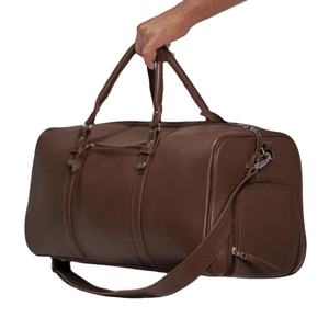 Sac de voyage en cuir véritable marron uni de luxe avec poignées supérieures et caractéristiques de durabilité - Product Image 6