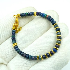 HAYAAT GEMS Natural Multi <b>Fire</b> Black Opal Cabochon Bracelet Gold Accent Beads Ethiopian Opal Jewelry-Luxury Anniversary - Product Image 5